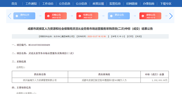 喜訊!瑞方人力再次中標武侯區人社局靈活從業勞務市場運營服務采購項目 第1張 喜訊!瑞方人力再次中標武侯區人社局靈活從業勞務市場運營服務采購項目 第1張